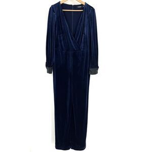 Lauren Ralph Lauren Jumpsuit Size 8 Womens Navy Velvet Surplice Evening Wrap